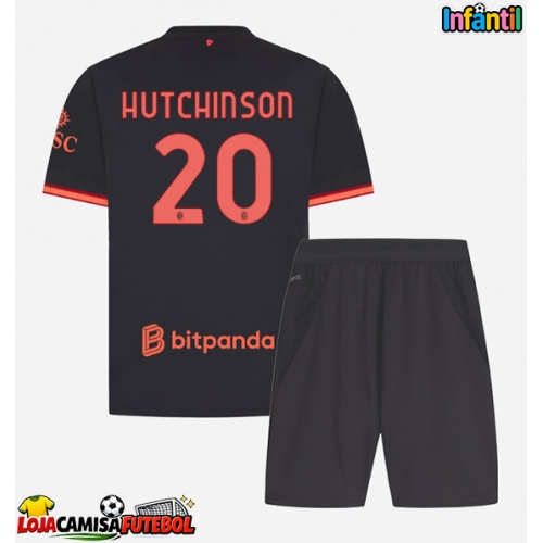 Camisa de Futebol AC Milan Omari Hutchinson #20 Equipamento Alternativo Infantil 2026-27 Manga Curta (+ Calças curtas)